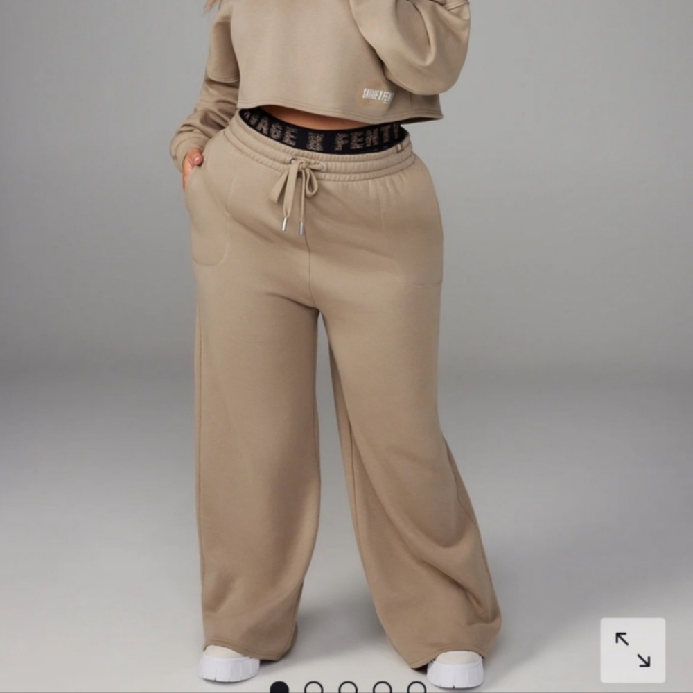 Fenty X Savage Relaxed Wide Leg Sweatpants in Tan Women's 2xl New